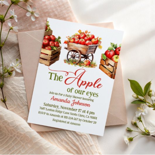 Apple of My Eye秋市場バスケットベビーシャワー 招待状