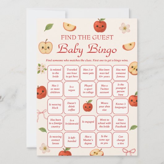 Apple of My Eye Baby Shower Find the Guest Bingo 招待状 (正面)