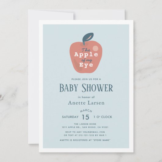 Apple of my Eye Blue Boy Baby Shower 招待状 (正面)