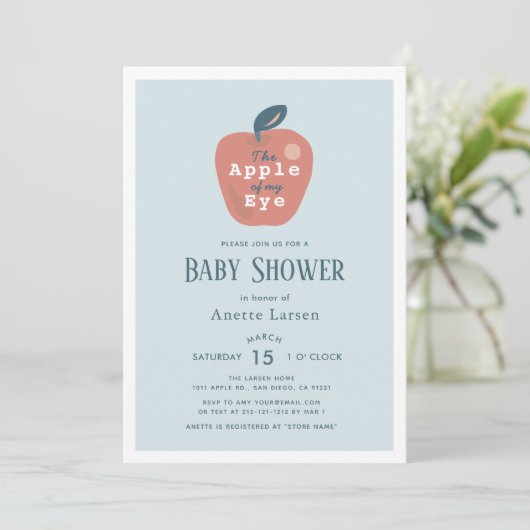 Apple of my Eye Blue Boy Baby Shower 招待状 (スタンド正面)