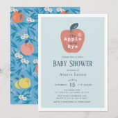 Apple of my Eye Blue Boy Baby Shower 招待状 (正面/裏面)