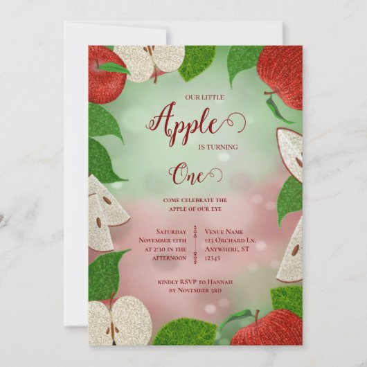 Apple of My Eye First Birthday Invitation シーズンカード (正面)