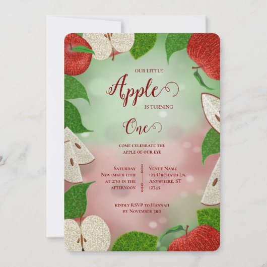Apple of My Eye First Birthday Invitation シーズンカード (正面)