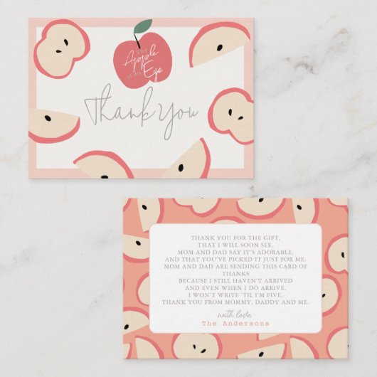 Apple of my Eye Pink Girl Baby Shower Thank You ノートカード (正面/裏面)