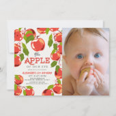 Apple of our Eyeフローラフォトボーイの1歳の誕生日 招待状 (正面)