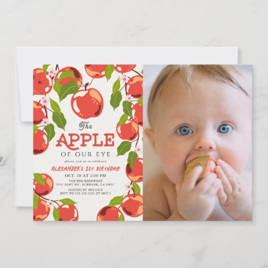 Apple of our Eyeフローラフォトボーイの1歳の誕生日 招待状