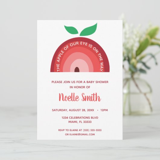 Apple of our Eye、Apple Rainbow、Baby Shower 招待状 (スタンド正面)