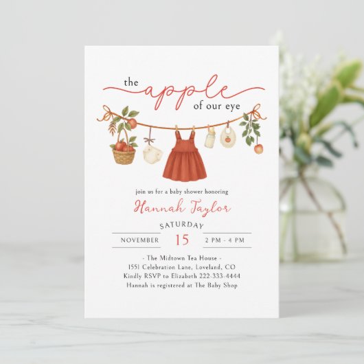 Apple of Our Eye Baby Shower 招待状 (スタンド正面)