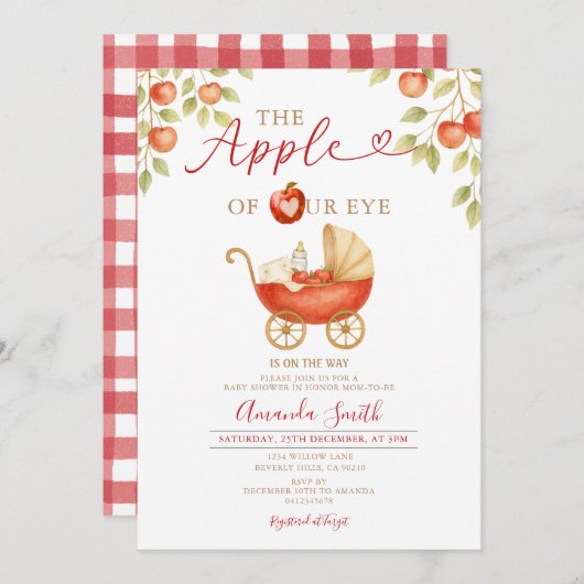 Apple of our Eye Baby Shower Carriage Invitation  招待状 (正面/裏面)