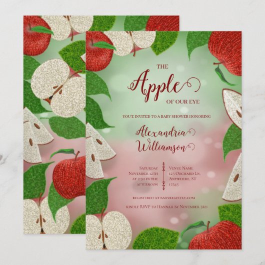 Apple of Our Eye Baby Shower Invitation Rustic シーズンカード (正面/裏面)