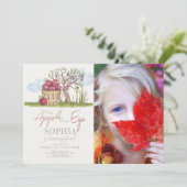 Apple of our Eye Basket & Treeフォト誕生日 招待状 (スタンド正面)