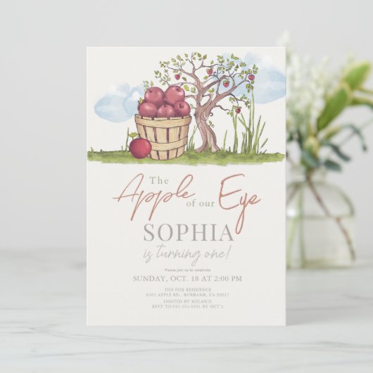 Apple of our Eye Basket & Tree 1st Birthday 招待状 (スタンド正面)