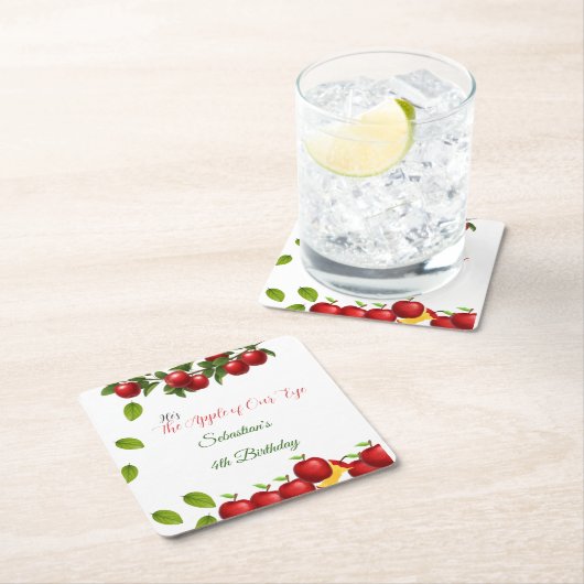 Apple of Our Eye Birthday Party スクエアペーパーコースター (インサイチュ)