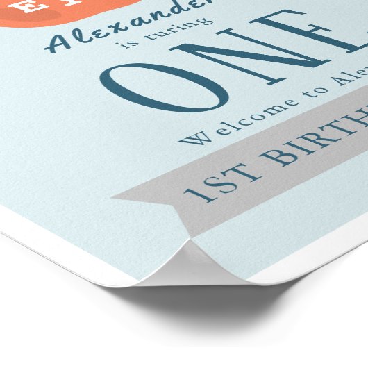 Apple of our Eye Boy Blue 1st Birthday Welcome ポスター (角)