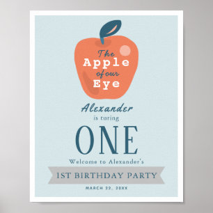 Apple of our Eye Boy Blue 1st Birthday Welcome ポスター