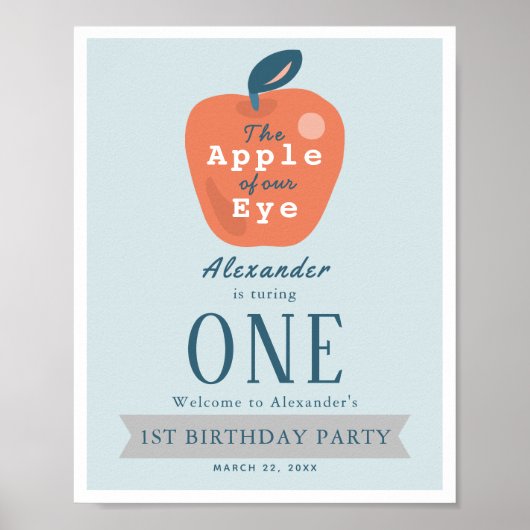 Apple of our Eye Boy Blue 1st Birthday Welcome ポスター (正面)