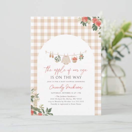 Apple of Our Eye Fall Gingham Baby Shower 招待状 (スタンド正面)