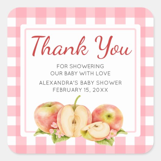Apple of Our Eye Gingham Baby Shower スクエアシール (正面)