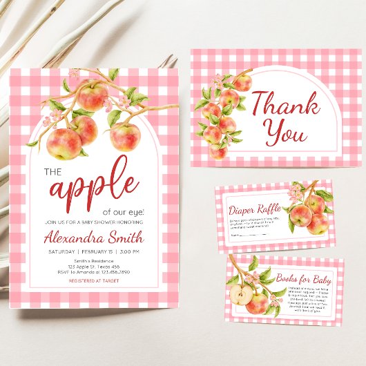 Apple of Our Eye Gingham Baby Shower 招待状