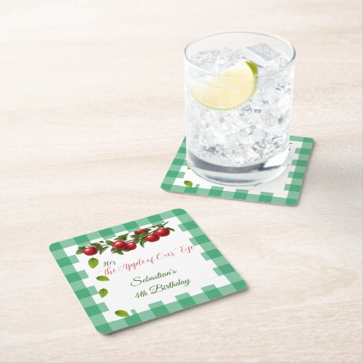 Apple of Our Eye Gingham Coaster スクエアペーパーコースター (インサイチュ)