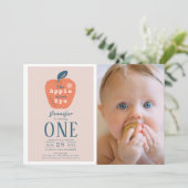 Apple of our Eye Girl Pink Photo 1st Birthday 招待状 (スタンド正面)
