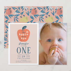 Apple of our Eye Girl Pink Photo 1st Birthday 招待状