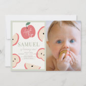 Apple of our Eye Green Boy 1st Birthday Photo 招待状 (正面)