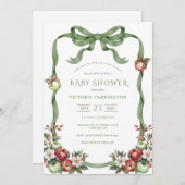 Apple of Our Eye Green Watercolor Elegant Baby 招待状 (正面/裏面)