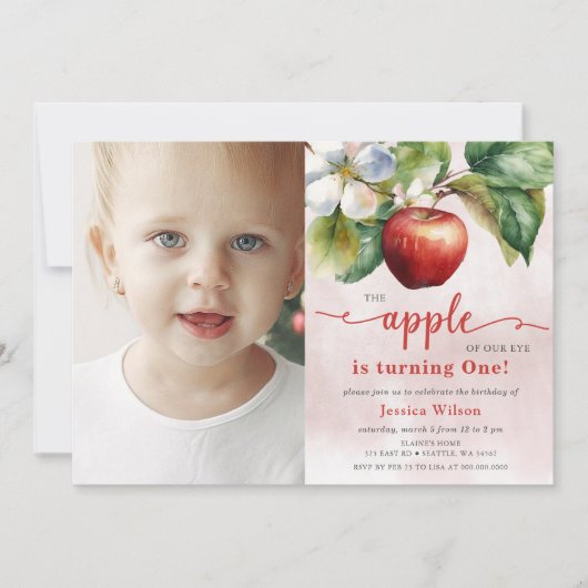 Apple of Our Eye Photo First誕生日 招待状 (正面)