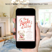 Apple of our Eye Pink Gingham Bear Baby Shower 招待状