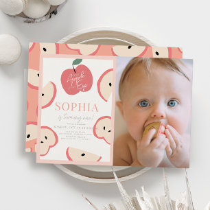 Apple of our Eye Pink Girl 1st Birthday Photo 招待状
