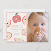 Apple of our Eye Pink Girl 1st Birthday Photo 招待状 (正面)