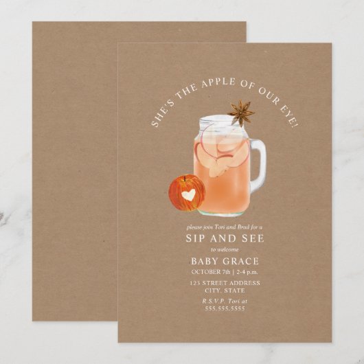 Apple Of Our Eye SipとSee Cider Cardstock 招待状 (正面/裏面)