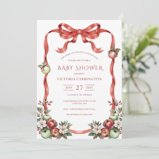 Apple of Our Eye Watercolor Elegant  Baby Shower 招待状 (スタンド正面)