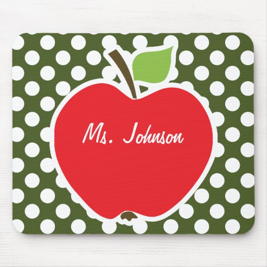 Apple on Dark Mossグリーン水玉模様 マウスパッド (正面)