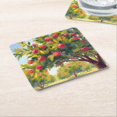 Apple Orchard Autumn Fall Watercolor スクエアペーパーコースター (アングル)