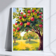 Apple Orchard Autumn Fall Watercolor Art