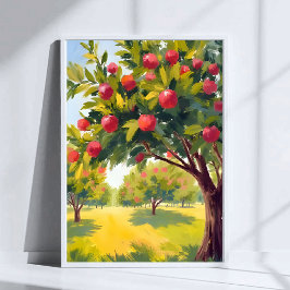 Apple Orchard Autumn Fall Watercolor Art ポスター