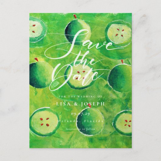 Apple Orchard Countryスクリプト日付の保存 ポストカード (正面)