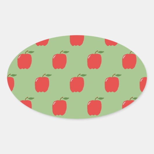 Apple Ovalスタンプ(Sage Green & Red) 楕円形シール (正面)