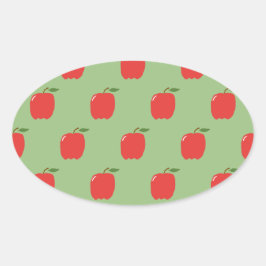 Apple Ovalスタンプ(Sage Green & Red) 楕円形シール