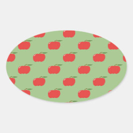 Apple Ovalスタンプ(Sage Green & Red) 楕円形シール