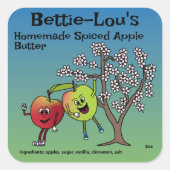 Apple Pals漫画おもしろいソースのパイなど スクエアシール (正面)