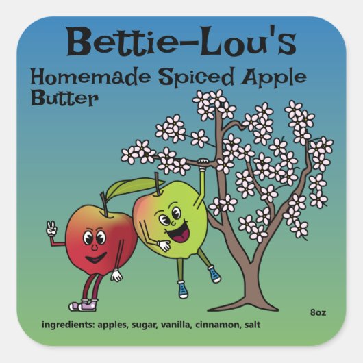 Apple Pals漫画おもしろいソースのパイなど スクエアシール (正面)