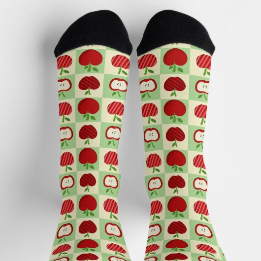 Apple Pattern Cute Teacher Gift Fall Check ソックス (上部)