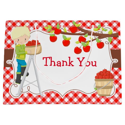 Apple Picking Blonde Boy Birthdayパーティー ラージペーパーバッグ (正面)