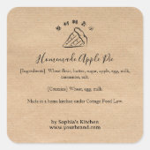 Apple Pie Slice Kraft Minimalist Bakery Ingredient スクエアシール (正面)