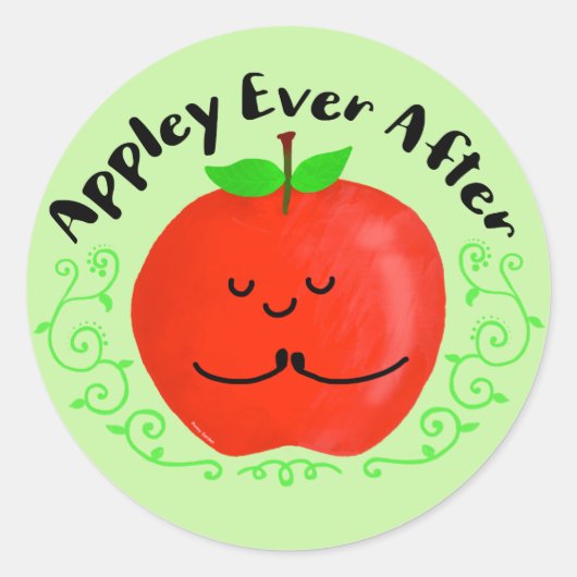 Apple Pun -前向き Appley Ever After ラウンドシール (正面)