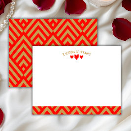 Apple Red Modern Hearts Striped Fans Note Card ノートカード