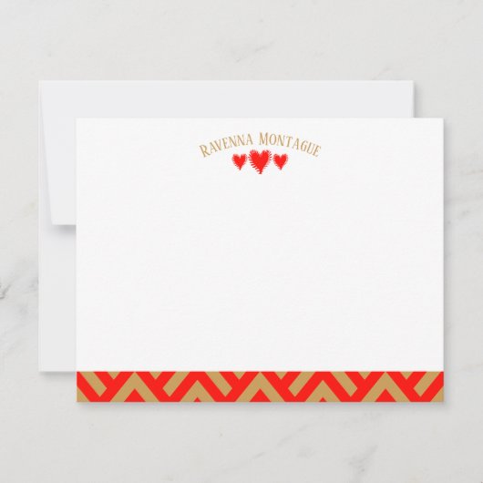 Apple Red Modern Hearts Striped Fans Note Card ノートカード (正面)